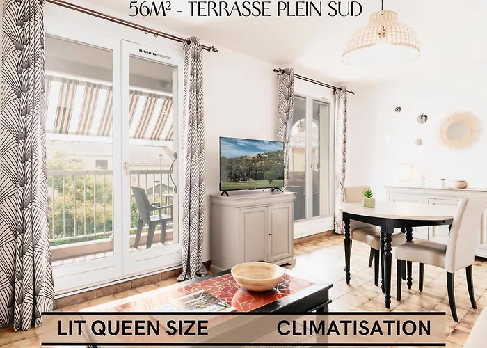 Terrasse Plein Sud - Climatisation - Netflix - Lit Queen Size - 2Min Centre-Ville - 6Min Plages Parking Prive - 56M2 - L\'Olivine - Offre Speciale